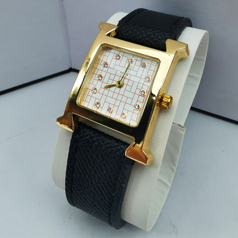 Fashion designer womens mens watch quartz movement high quality leather women men wrist watches montre de luxe oranges Table frame letter H