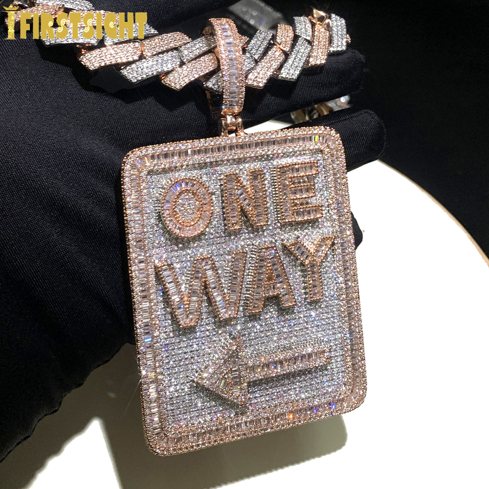 Charms Iced Out Bling Rectangle CZ Letter One Way Pendant Necklace Two Tone Color Cubic Zirconia Charm Men Fashion Hip Hop Jewelry 230915