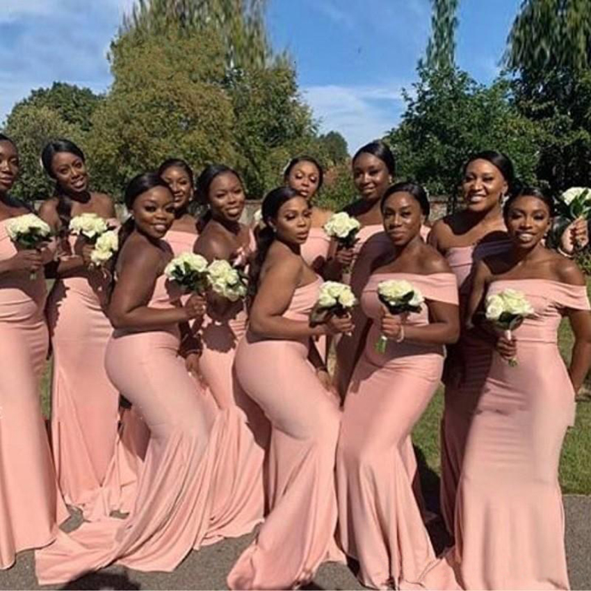 2023 African Plus Size Bridesmaid Dresses Mermaid Floor Length Elastic Satin Black Women Elegant Black Long Wedding Party Guests Gowns