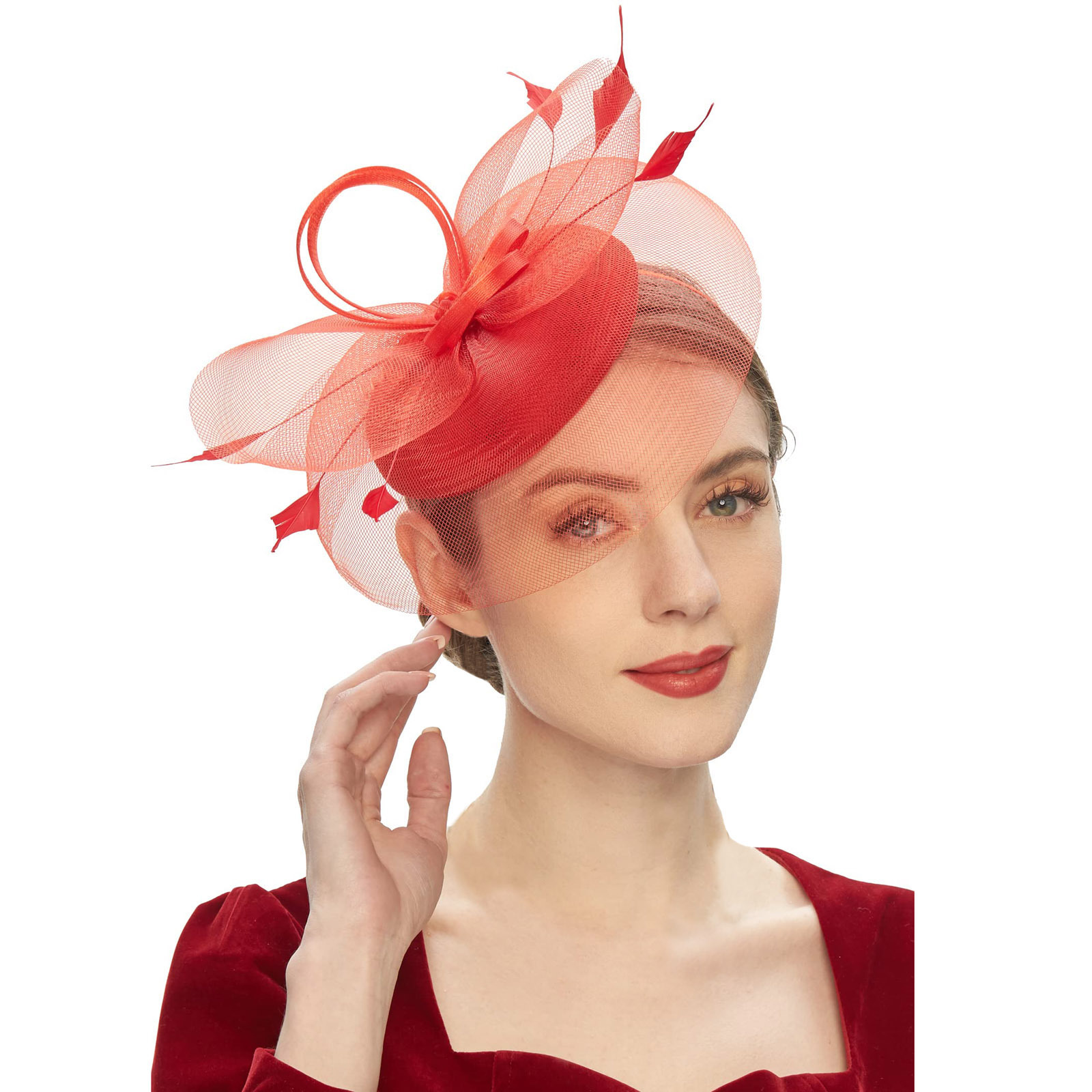 Women's Fascinator Hat With Feather Mesh Kentucky Hat Feather Fascinator Tea Party Hats for Cocktail Wedding