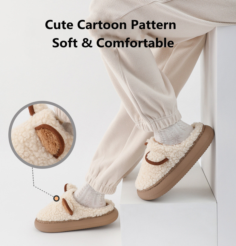 Slippers Women Warm Fluffy Thick Sole Home Lover Winter Shoes Cute Cartoon Ear Soft Plush Platform Female Male Indoor Slipper 230915
