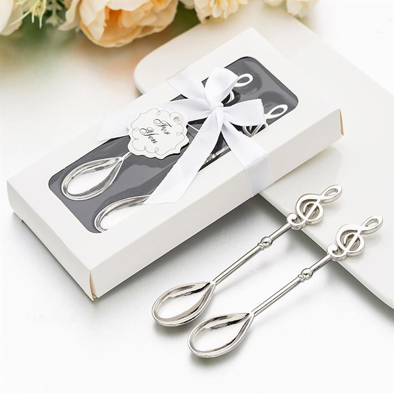 100 Pieces lot50Boxes Unique Bridal shower favors of Sier Music Note Spoon Wedding gifts For Love coffee Party gift2587