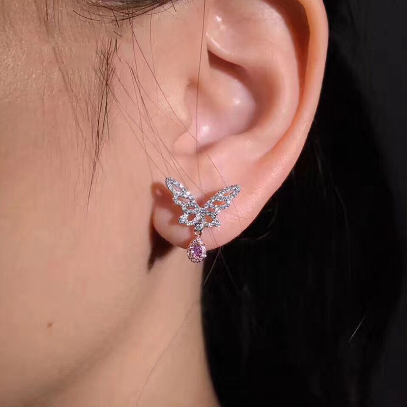 Angel Wings lab Diamond cz Dangle Earring 925 Sterling silver Jewelry Fine Party Wedding Drop Earrings for Women Bridal