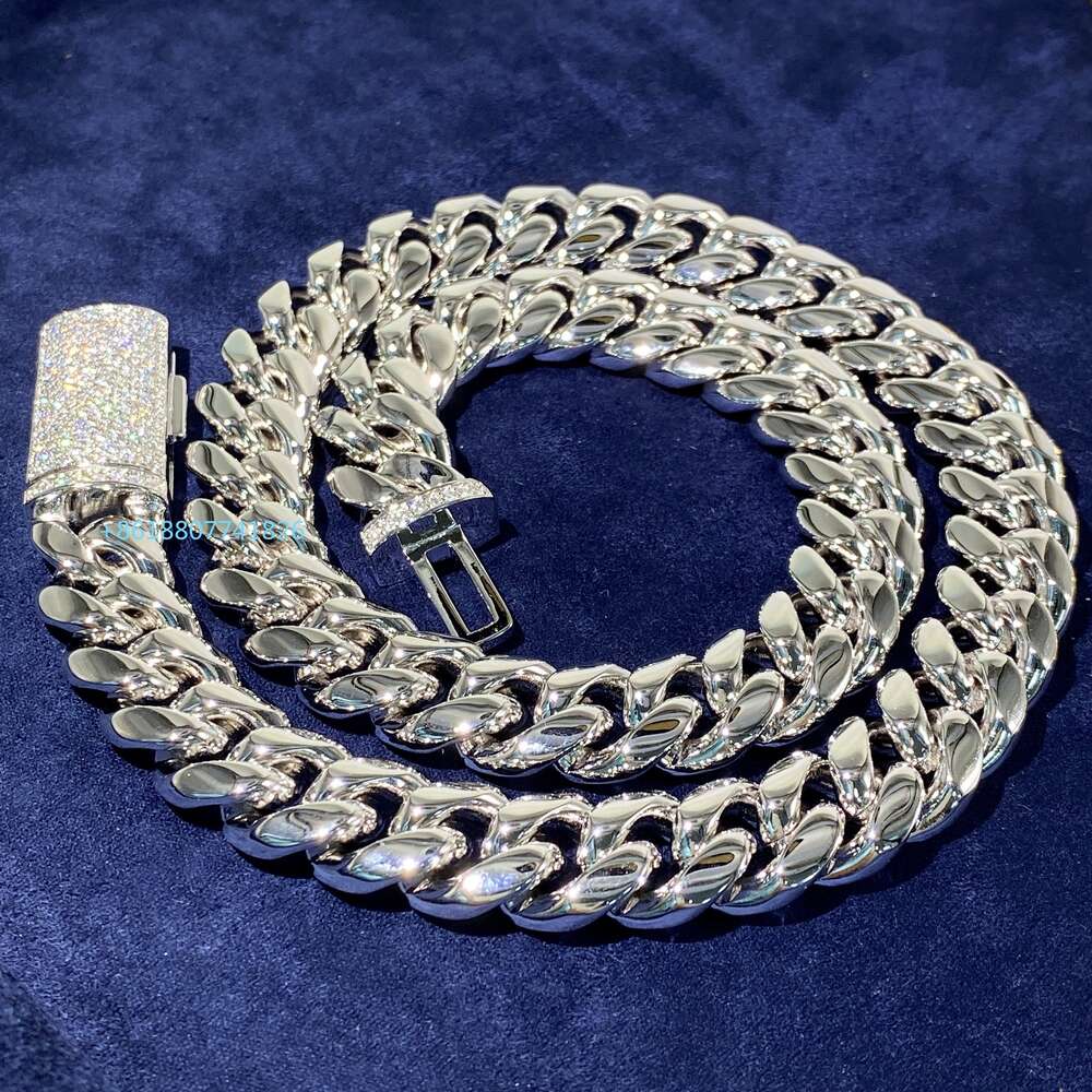 Iced Out VVS Moissanite Dia Custom Cuban Chain Necklace Stainless Steel Jewelry - 8mm 10mm 12mm 14mm Width