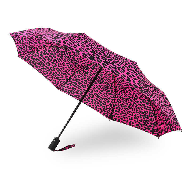 Leopard Print Women's Automatic Umbrella Male Rain Sun Protection Three Folding Umbrella Parasol Parapluie For Outdoor Travel L230626