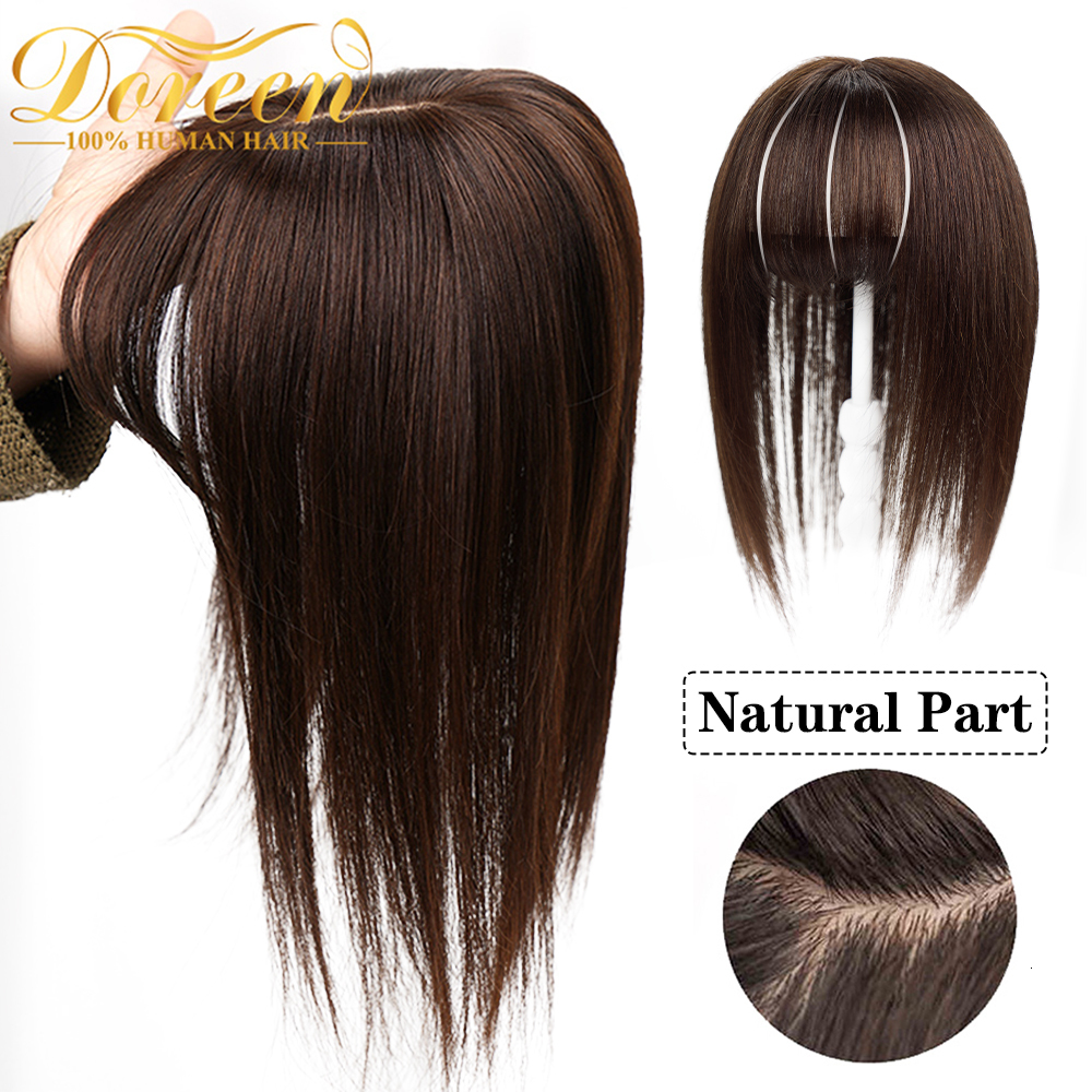 Hair pieces Doreen13*13cm 10" 12" 16" Topper Hair Piece with Bangs 100% Real Remy Human Hair Topper for Women with Thin Hair Natural Br