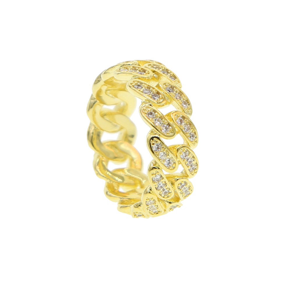 Bling White Cubic Zirconia Paved Miami Cuban Link Chain Ring for Women Hip Hop Engagement Band Trendy Finger Rings for Wedding