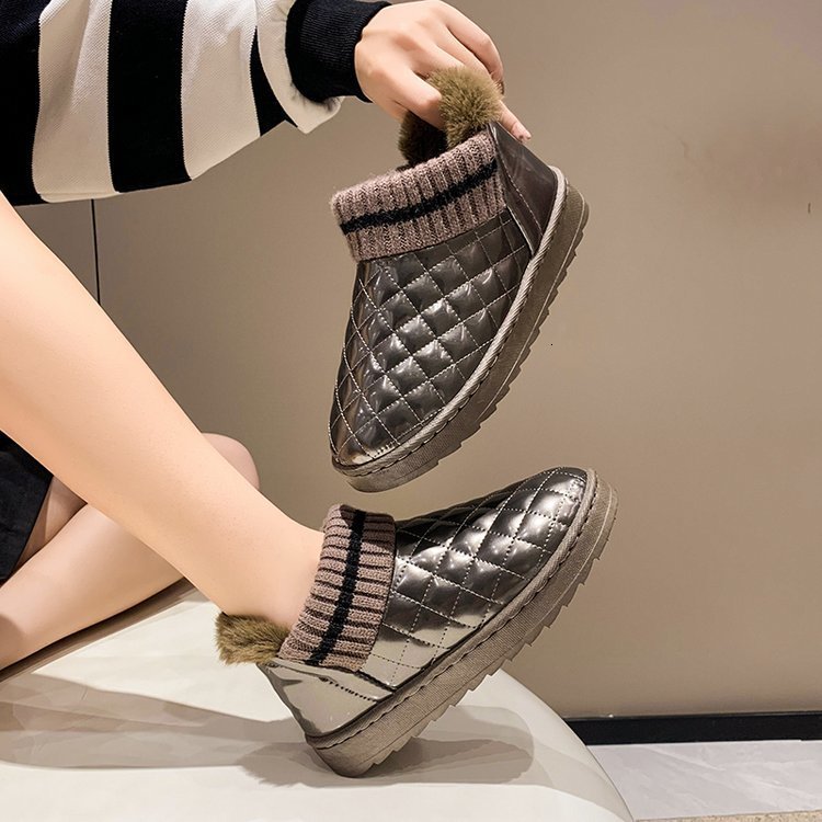 Boots Warm Winter Snow Furry Turnedover Edge Gingham Shoes for Women Female Lining Booties Botas De Mujer 230915