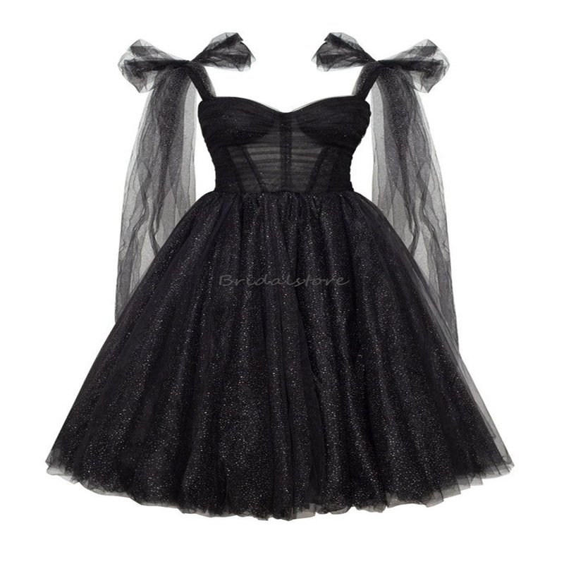 Fairy Sequin Black Homecoming Dress With Spaghetti Straps Sexy A Line Mini Short Cocktail Club Dress Elegant Women Graduation Gowns Vestidos De Fiesta