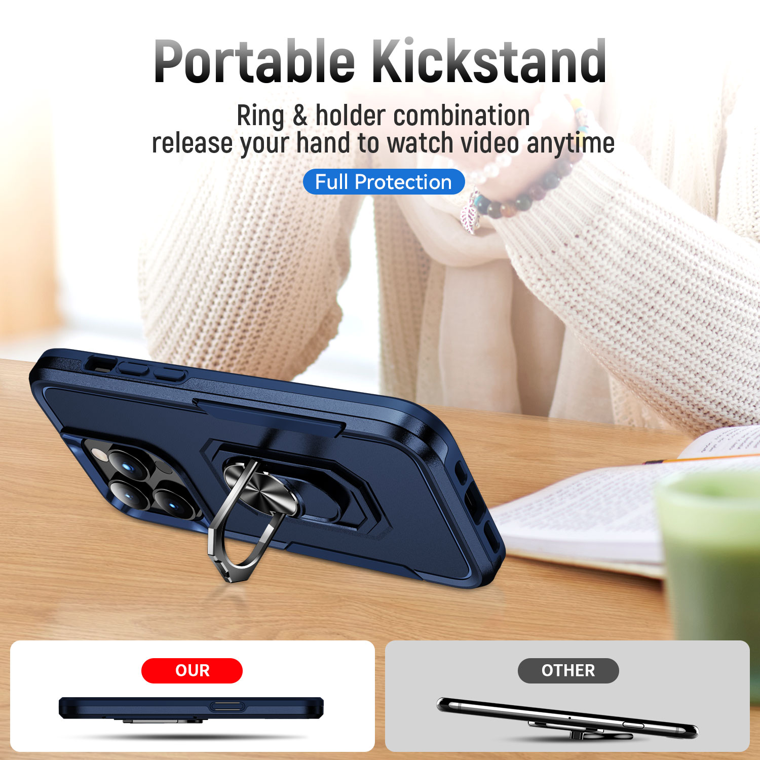 Commuter Military Hybrid Armor Ring Stand Cases Magnetic Car Mount For iPhone 16 15 14 13 Pro Max 12 11 XR XS 8 Plus Samsung S21 FE S22 S23 S24 Ultra 
