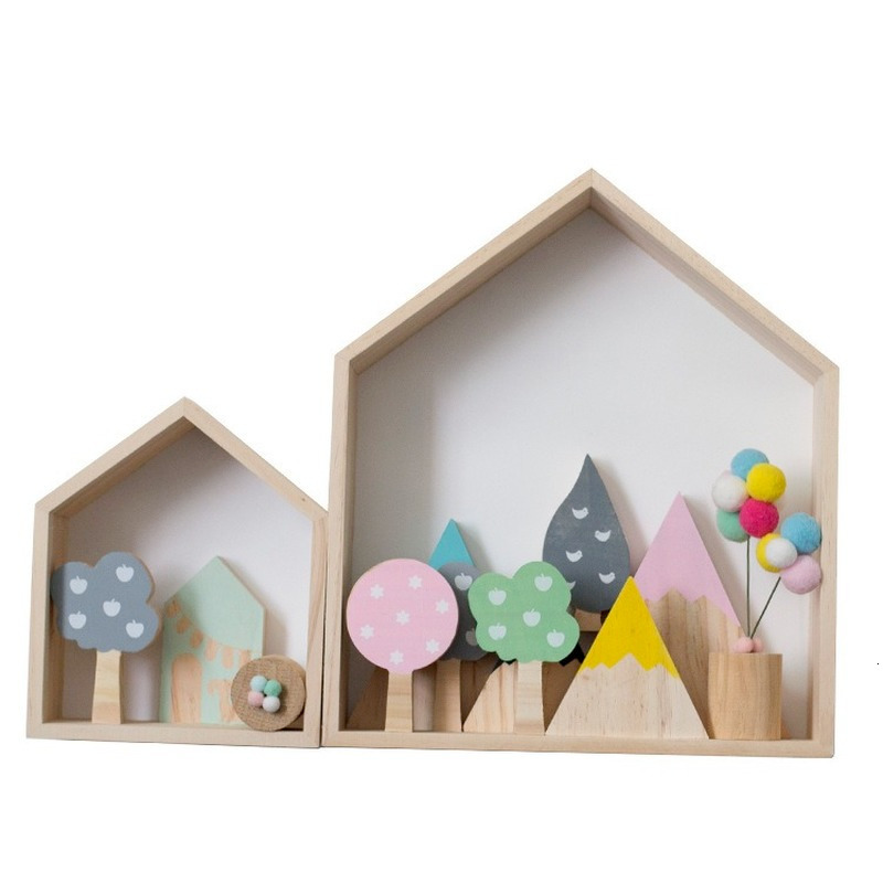 Boxes Storage# Wooden Hexagon Shelf Childrens Room Decorations House Shaped Decor Wall Mounted Shelf Children Room Crafts Storage Rack Shelf 230915