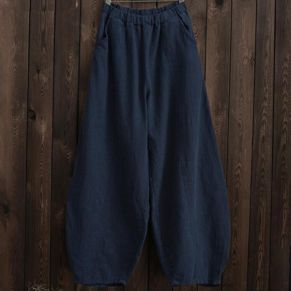Women's Pants s Spring Summer 2023 Cotton Linen Style Bloomers Wide Leg Pant Vintage Full Length Elegent Solid Elasitic Waist S5XL 230914