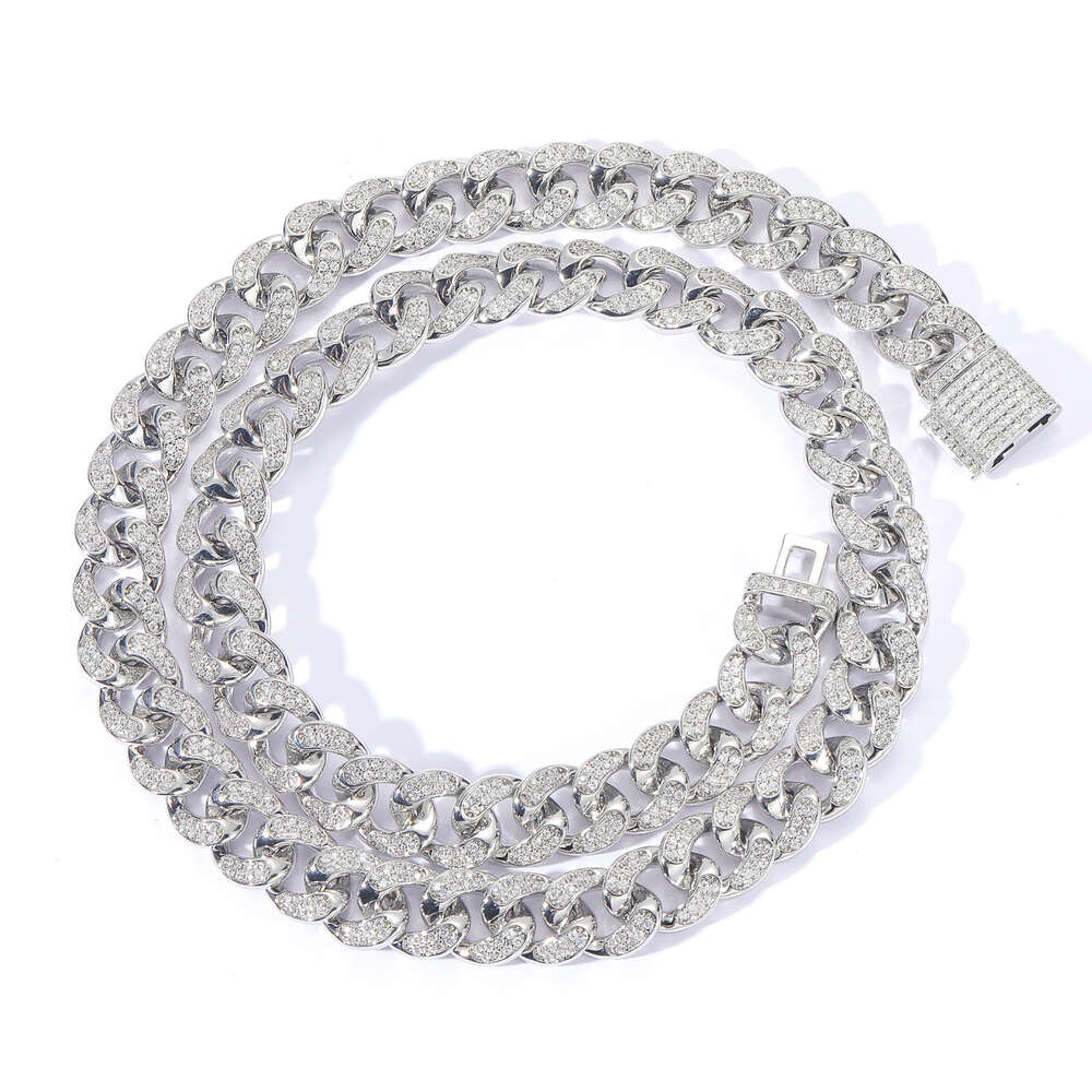 Men's Chains Bracelet Necklaces Pendant Women S Sier Gold Cuban Chain 12mm Double Row Blue VVS Dia Zircon Moissanite Necklace Bracelets 0NFA