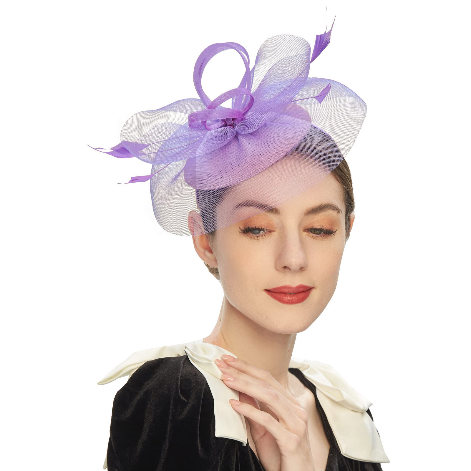 Women's Fascinator Hat With Feather Mesh Kentucky Hat Feather Fascinator Tea Party Hats for Cocktail Wedding