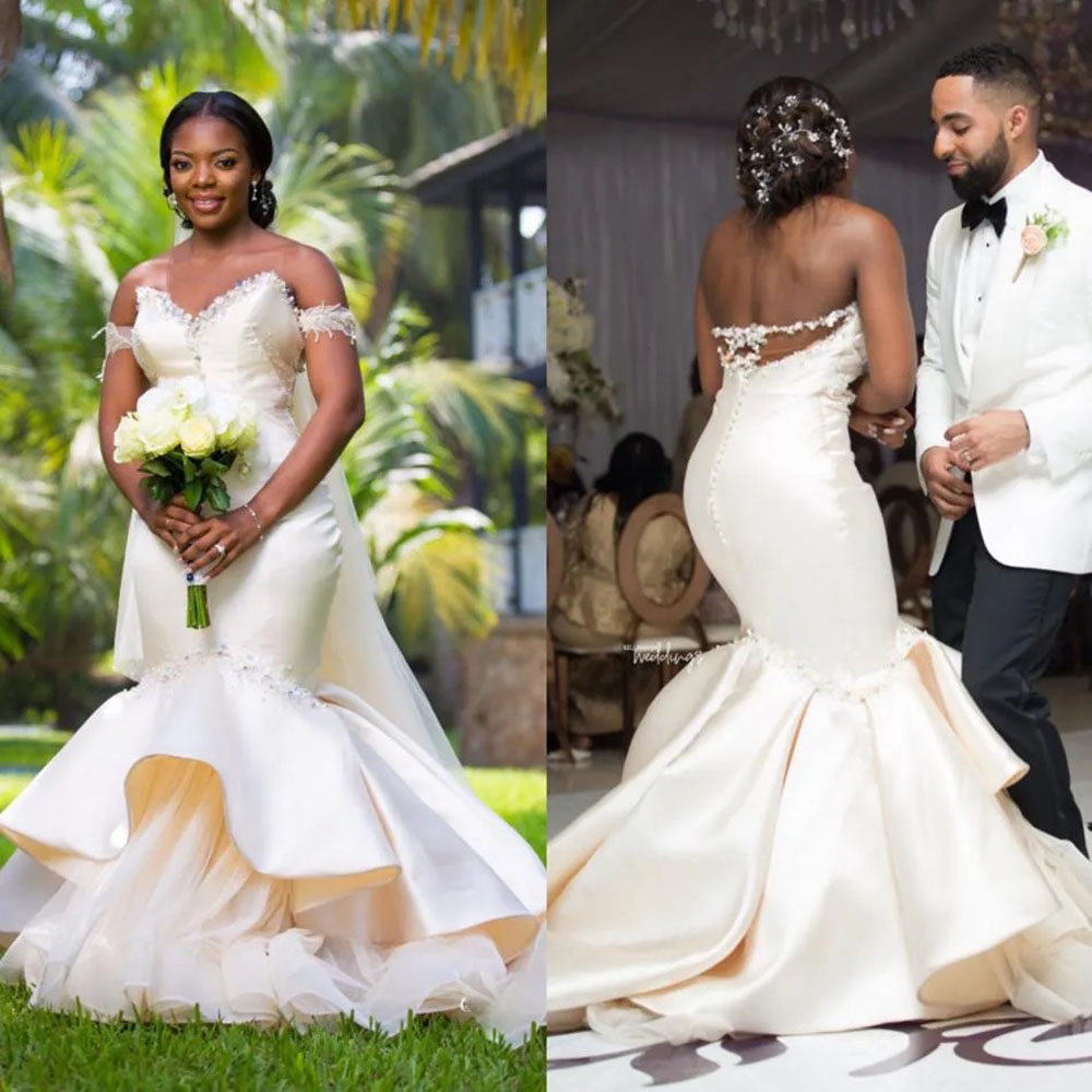Ivory Bridal Gowns White Wedding Dresses Mermaid Formal Trumpet Zipper Lace Up New Plus Size Custom Tulle Sleeveless Sweetheart Crystal Beaded Satin