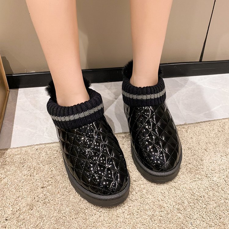 Boots Warm Winter Snow Furry Turnedover Edge Gingham Shoes for Women Female Lining Booties Botas De Mujer 230915