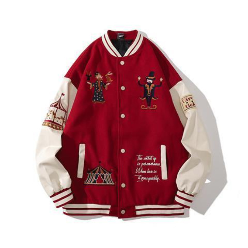 Womens Jackets Y2k Clothes Women American Red Embroidered Woolen Baseball Uniform For Men And Street Casual Loose Coat Couple 230915