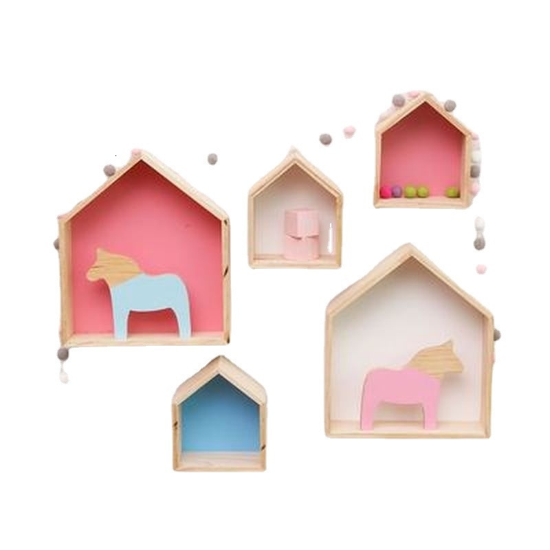 Boxes Storage# Wooden Hexagon Shelf Childrens Room Decorations House Shaped Decor Wall Mounted Shelf Children Room Crafts Storage Rack Shelf 230915