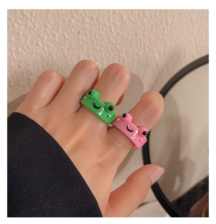 Wedding Rings 2Pc Cute Frog Rings Lover Polymer Clay Resin Acrylic Rings for Women Girls Couple Travel Ring Summer Fashion Animal Jewelry Gift 230915