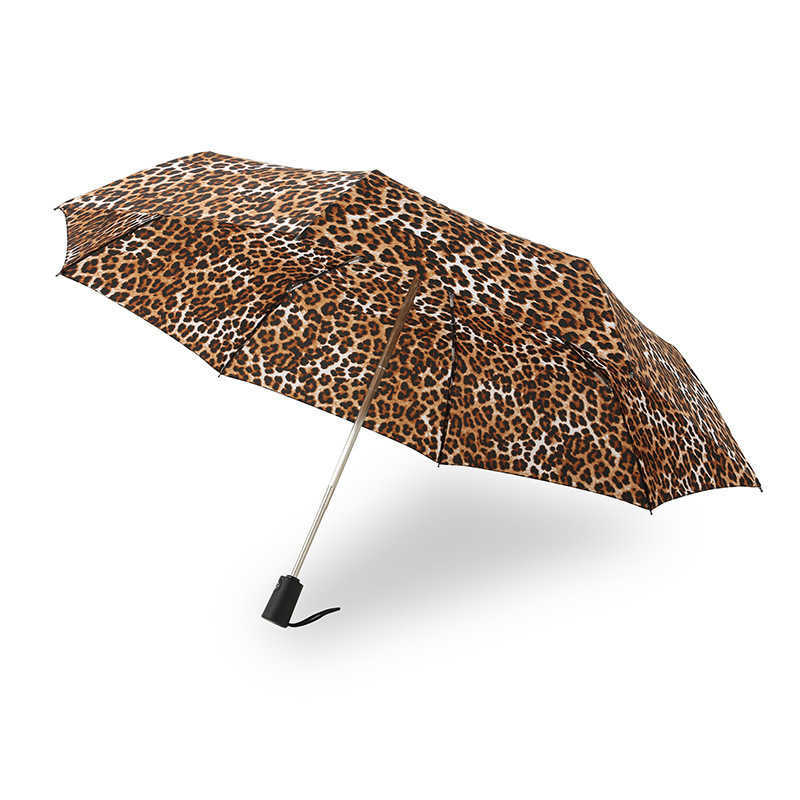 Leopard Print Women's Automatic Umbrella Male Rain Sun Protection Three Folding Umbrella Parasol Parapluie For Outdoor Travel L230626