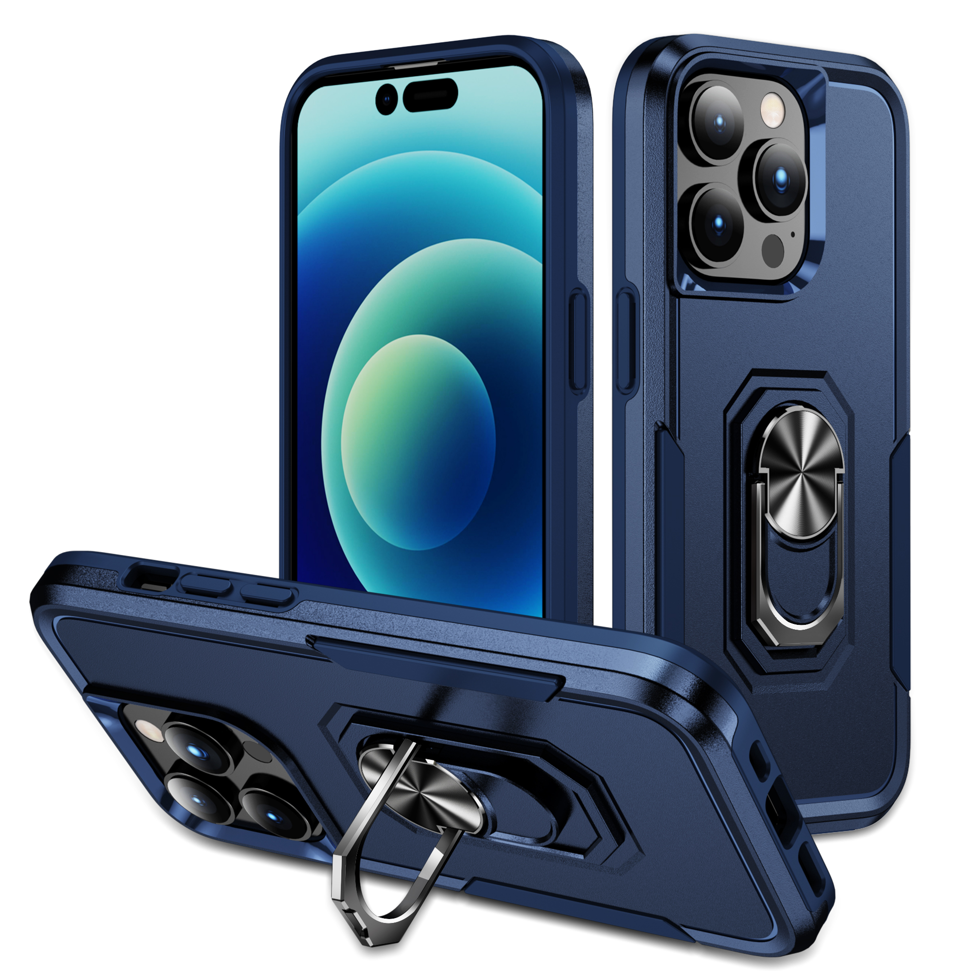 Commuter Military Hybrid Armor Ring Stand Cases Magnetic Car Mount For iPhone 16 15 14 13 Pro Max 12 11 XR XS 8 Plus Samsung S21 FE S22 S23 S24 Ultra 