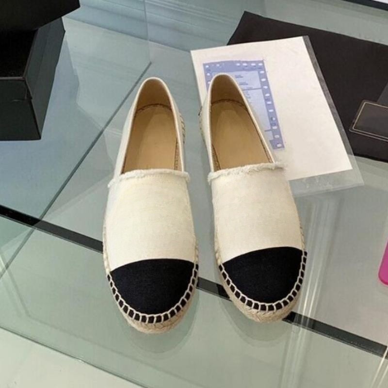 Fashion Designer Loafers Womens Espadrilles Thick Sole Canvas Round Toe Flats Sheepskin Leather Casual Shoes Top Quality EUR Size 34-42