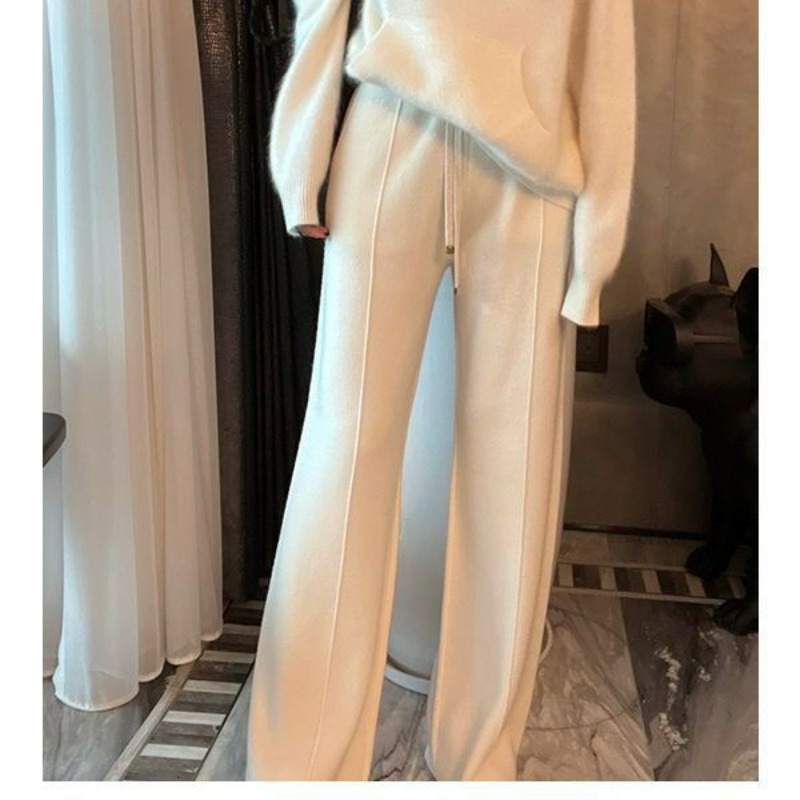 Women's Pants 's Wool WideLeg FallWinter High Waist Drooping Slimming Casual Loose Straight Knit Mop Trousers Outer Wear 230914