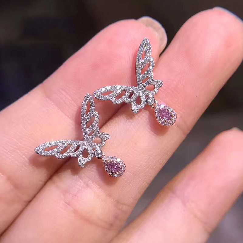 Angel Wings lab Diamond cz Dangle Earring 925 Sterling silver Jewelry Fine Party Wedding Drop Earrings for Women Bridal