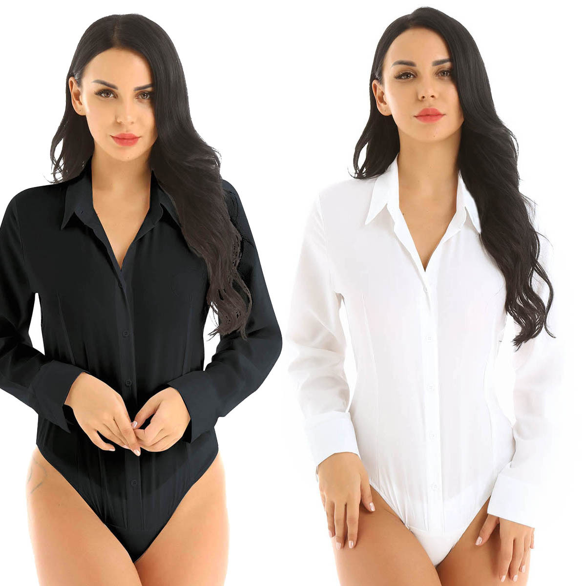 Women's Jumpsuits Rompers Female Women Girls Collar V Neck OnePiece Turndown Long Sleeve Button Down Easy Care Work Bodysuit Shirt Jumpsuit 23091
