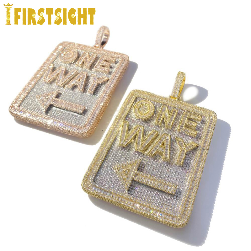 Charms Iced Out Bling Rectangle CZ Letter One Way Pendant Necklace Two Tone Color Cubic Zirconia Charm Men Fashion Hip Hop Jewelry 230915