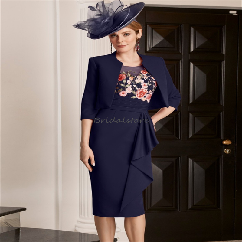 Chic Turquoise Mother Of The Bride Dress With Jacket Elegant 2 Piece Embroidery Wedding Guest Formal Evening Dress Fuchsia Navy Special Occasion Wear 