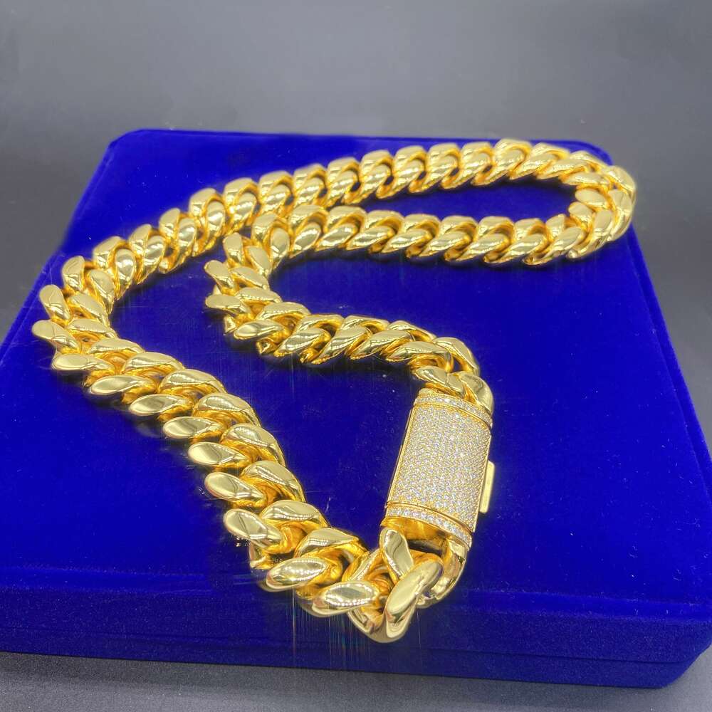 Iced Out VVS Moissanite Dia Custom Cuban Chain Necklace Stainless Steel Jewelry - 8mm 10mm 12mm 14mm Width