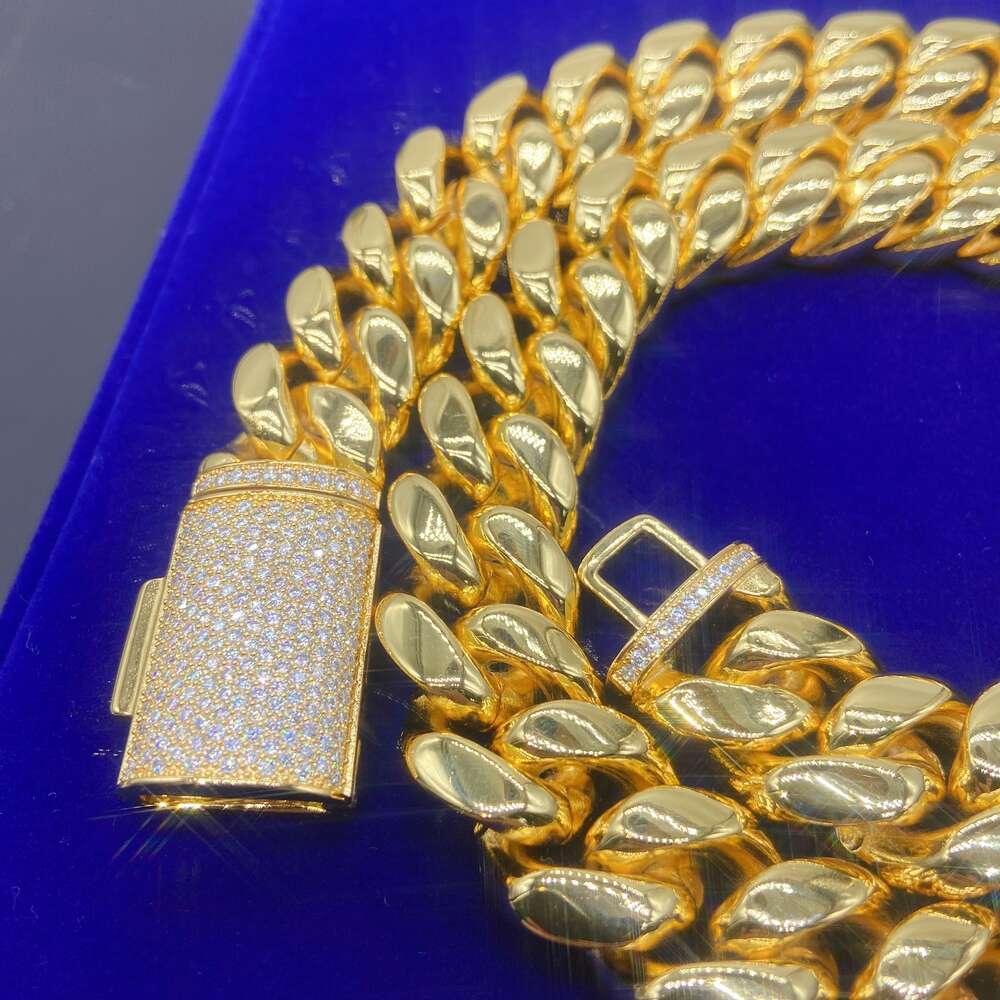Iced Out VVS Moissanite Dia Custom Cuban Chain Necklace Stainless Steel Jewelry - 8mm 10mm 12mm 14mm Width