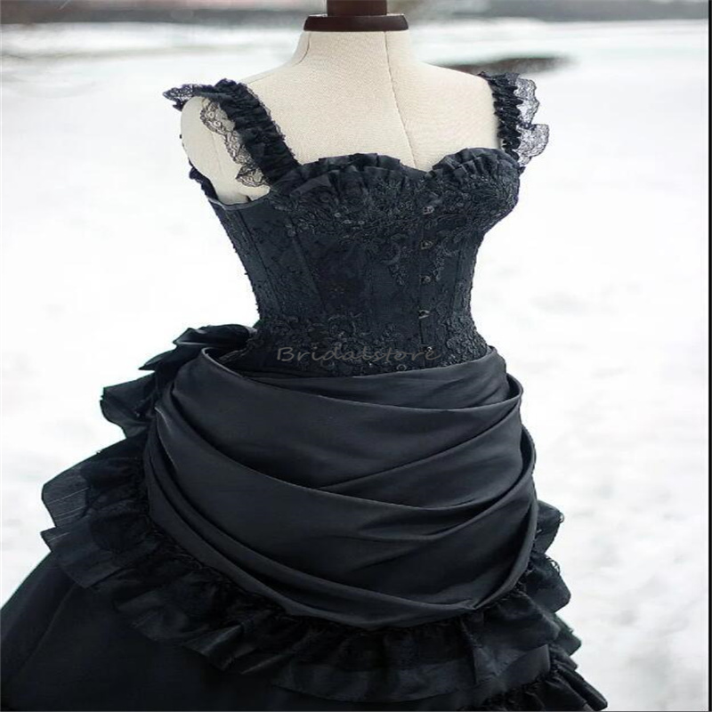 Black Renaissance Victorian Gothic Wedding Dress 2023 With Jacket Corset Vintage Aesthetic Medieval Bridal Dress Vampire Bride Robe De Mariee Vestidos