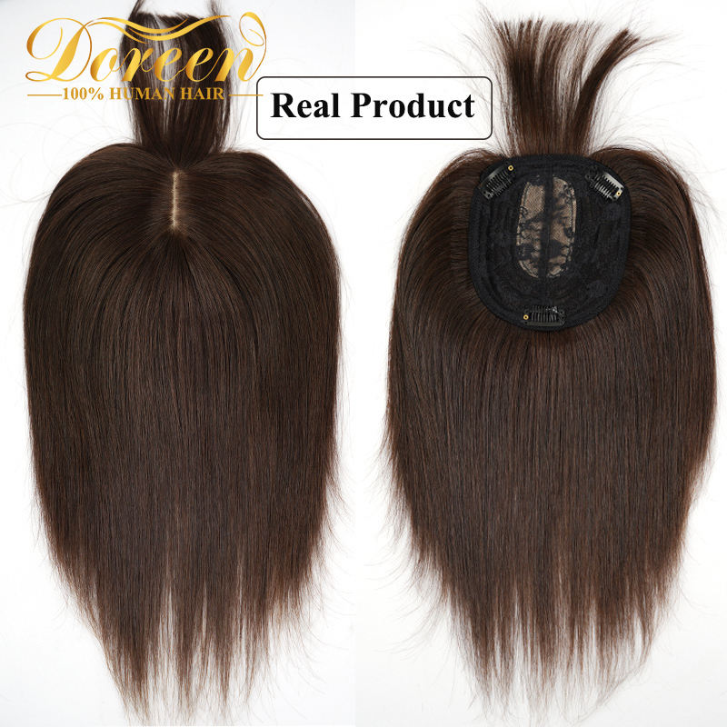 Hair pieces Doreen13*13cm 10" 12" 16" Topper Hair Piece with Bangs 100% Real Remy Human Hair Topper for Women with Thin Hair Natural Br
