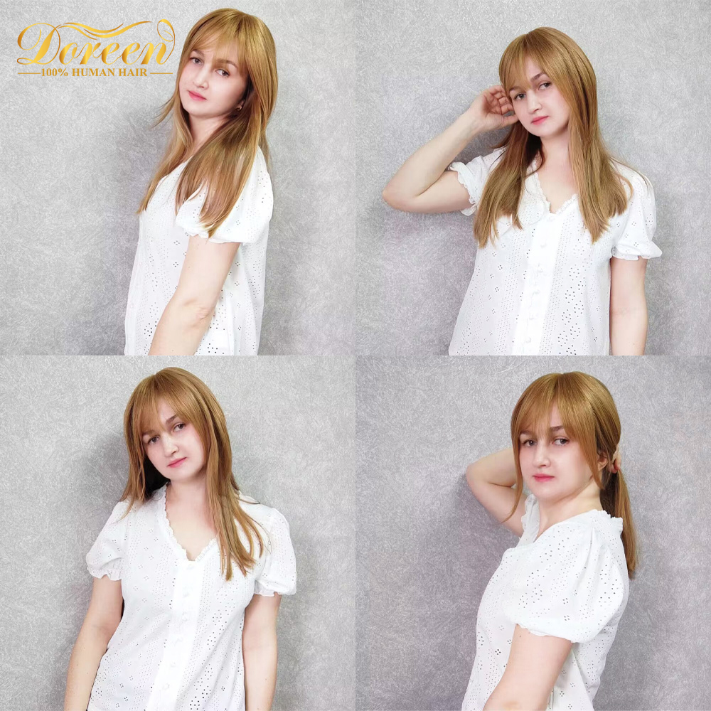 Hair pieces Doreen13*13cm 10" 12" 16" Topper Hair Piece with Bangs 100% Real Remy Human Hair Topper for Women with Thin Hair Natural Br