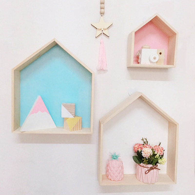 Boxes Storage# Wooden Hexagon Shelf Childrens Room Decorations House Shaped Decor Wall Mounted Shelf Children Room Crafts Storage Rack Shelf 230915
