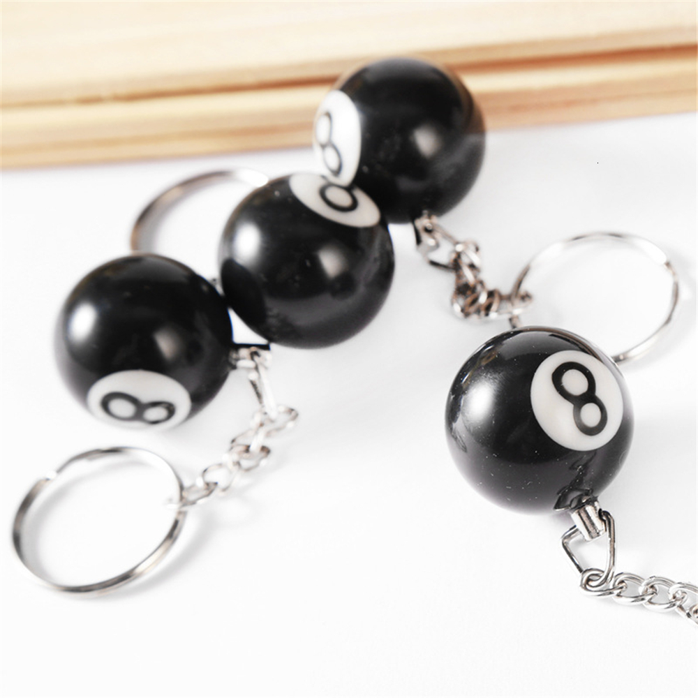 Keychains Lanyards 25mm Black No 8 Billiard Keychain Mini Ball Pendant Key Ring Resin Keyring Bar Table Decoration Jewelry Game Souvenir Gift 230915