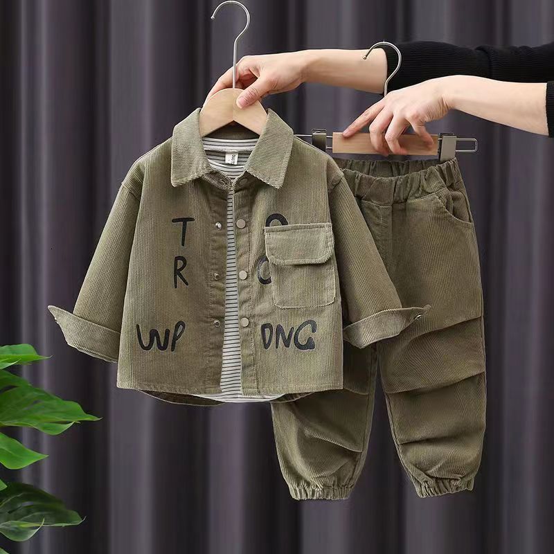 Clothing Sets Boy Autumn Suit 2023 Korean Handsome Baby Spring Fashion Style coat Western Corduroy cloth Two Piece Set 230914