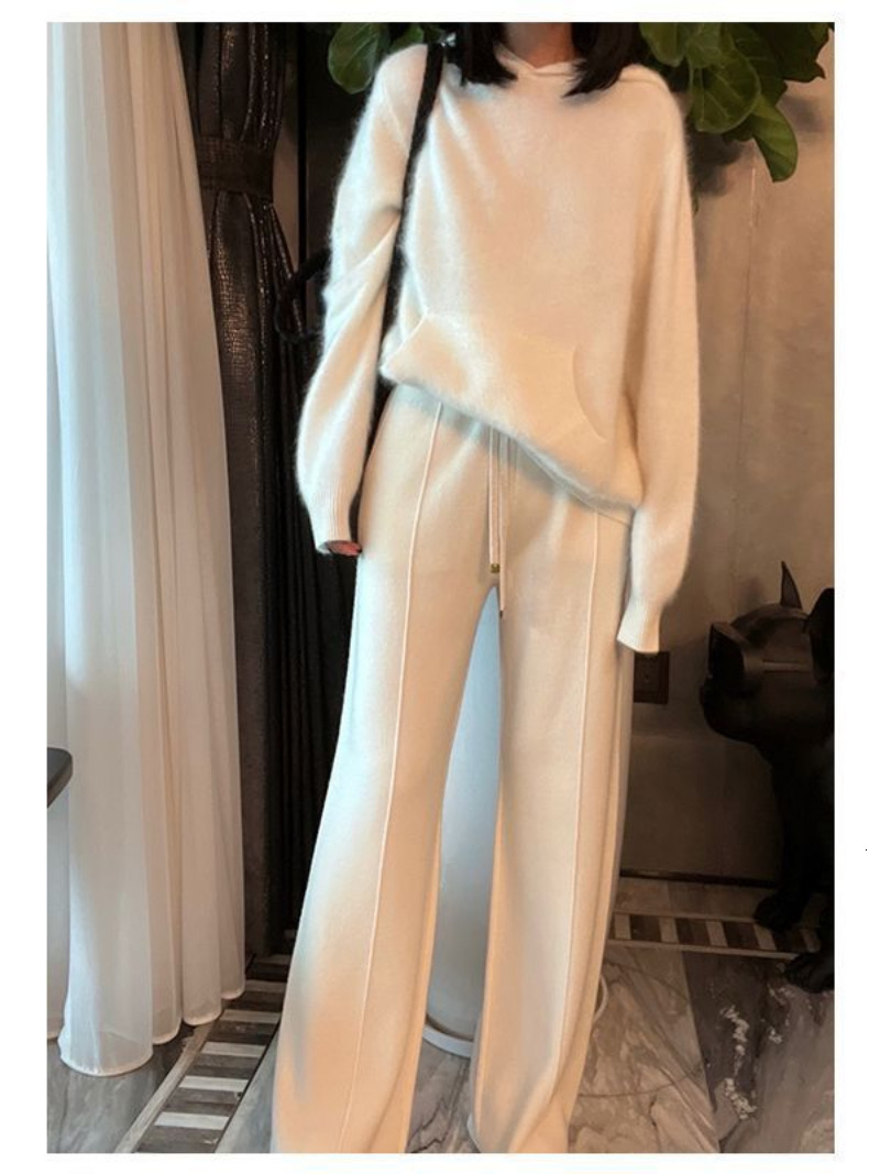 Women's Pants 's Wool WideLeg FallWinter High Waist Drooping Slimming Casual Loose Straight Knit Mop Trousers Outer Wear 230914