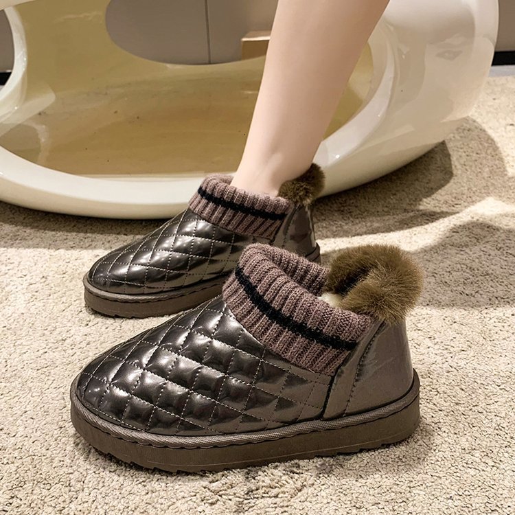 Boots Warm Winter Snow Furry Turnedover Edge Gingham Shoes for Women Female Lining Booties Botas De Mujer 230915