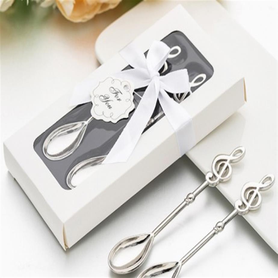 100 Pieces lot50Boxes Unique Bridal shower favors of Sier Music Note Spoon Wedding gifts For Love coffee Party gift2587