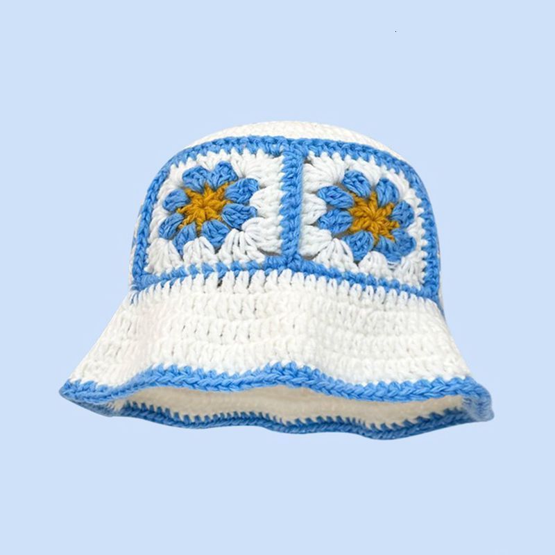 Beanie/Skull Caps Autumn Crochet Hat Korean Handmade Bucket Hat Women's Weaving Knitted Hat Y2k Fashion Flowers Autumn Winter Ins Beanies 230915