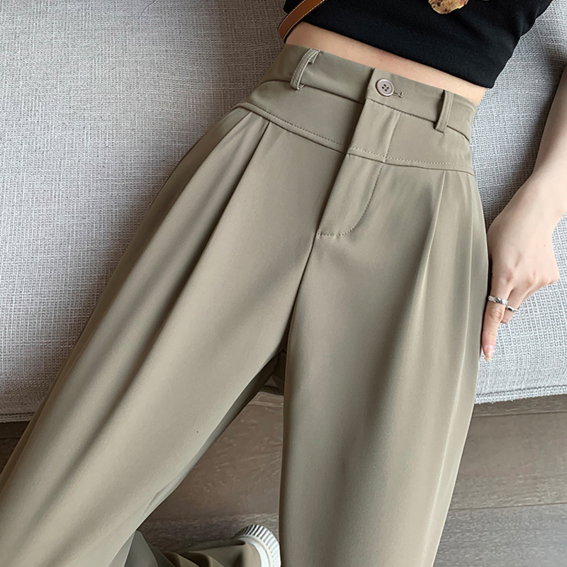 Women's Pants s High Waist Dummy Wide Leg Pant's Summer Korean Style Loose Fashionable Elegant Solid Color Straight Casual 230914