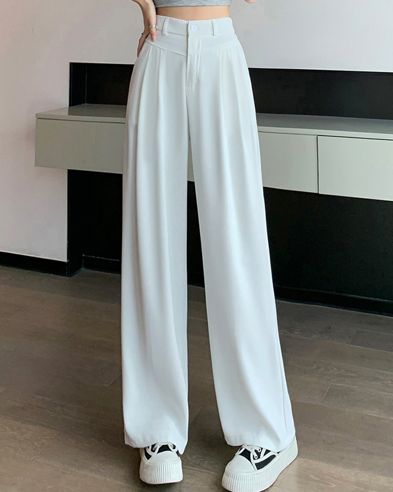 Women's Pants s High Waist Dummy Wide Leg Pant's Summer Korean Style Loose Fashionable Elegant Solid Color Straight Casual 230914