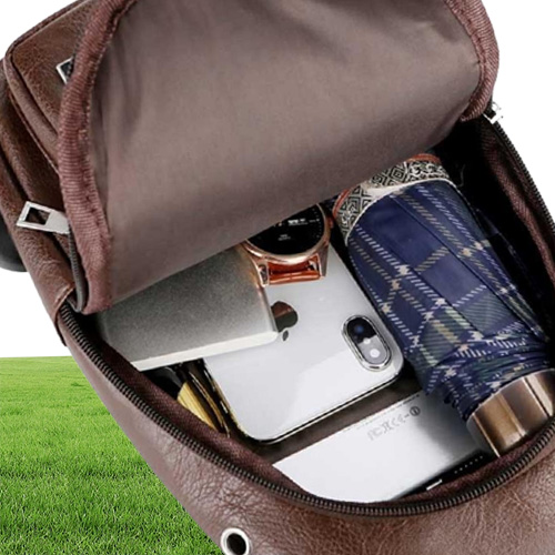 Duffel Bags USB Charging Men Teen Chest Pack Leather Sling Shoulder Bag Boys Portable Phone Crossbody WaterProof Fashion Travel
