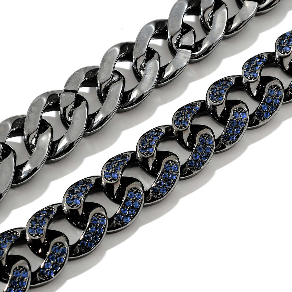 Men's Chains Bracelet Necklaces Pendant Women S Sier Gold Cuban Chain 12mm Double Row Blue VVS Dia Zircon Moissanite Necklace Bracelets 0NFA