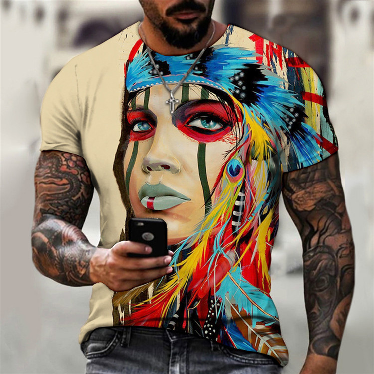 DIY T-Shirt 834 European and American Foreign Trade Summer European and American Watercolor Painting Round Neck T-shirt 3D Digital Printing