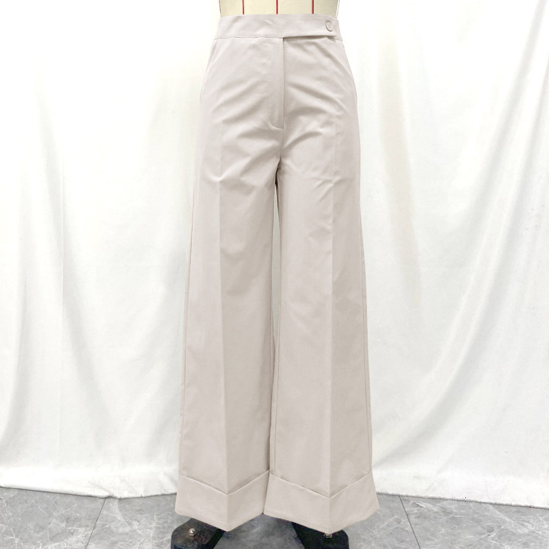 Women's Pants s High Waist Pockets Streetwear Office Lady Casual Pant Wide Leg Smart Trousers Solid Color Straight 230914