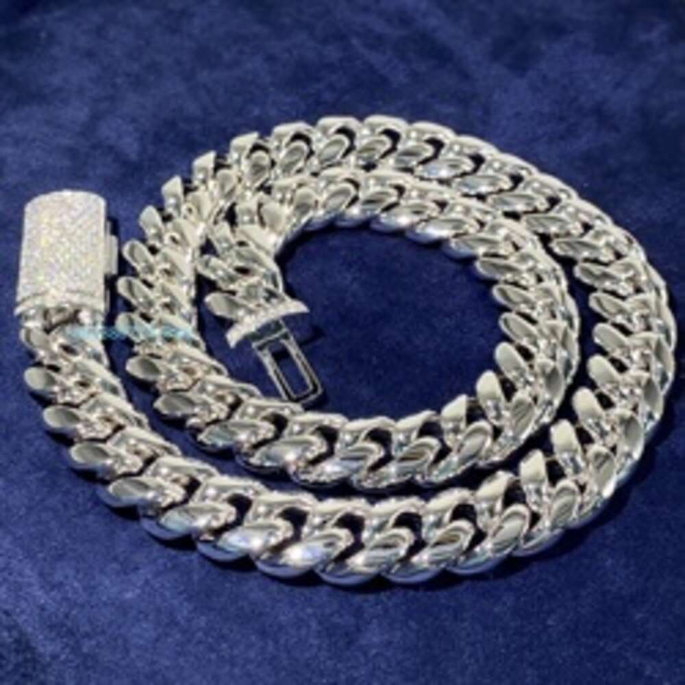 Iced Out VVS Moissanite Dia Custom Cuban Chain Necklace Stainless Steel Jewelry - 8mm 10mm 12mm 14mm Width